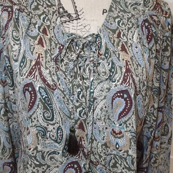 Faded Glory Olive Green Gold Burgandy Long Sleeve - Picture 2 of 7